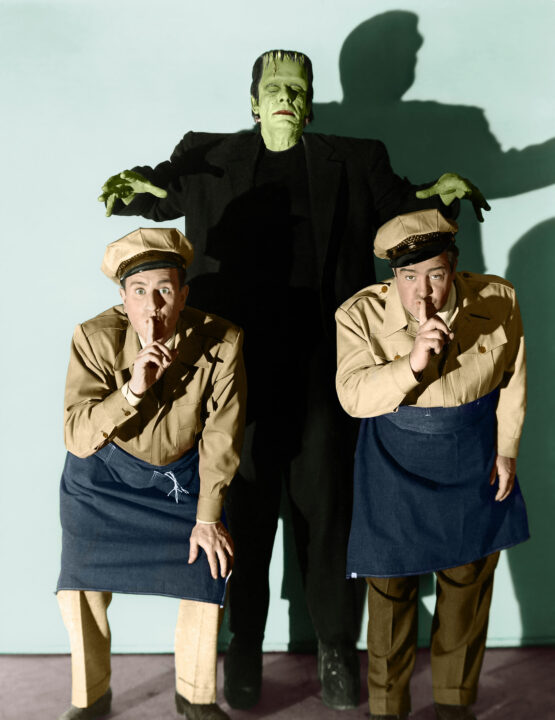 ABBOTT AND COSTELLO MEET FRANKENSTEIN, (from left): Bud Abbott, Glenn Strange, Lou Costello, 1948