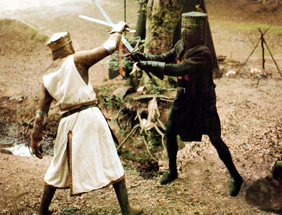 MONTY PYTHON AND THE HOLY GRAIL, from left: Graham Chapman as King Arthur, John Cleese, 1975