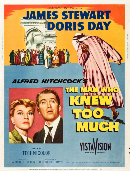 THE MAN WHO KNEW TOO MUCH, on left, from left: Doris Day, James Stewart; 1-sheet poster, 1956.