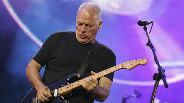 Dave Gilmour from the band Pink Floyd on stage at 