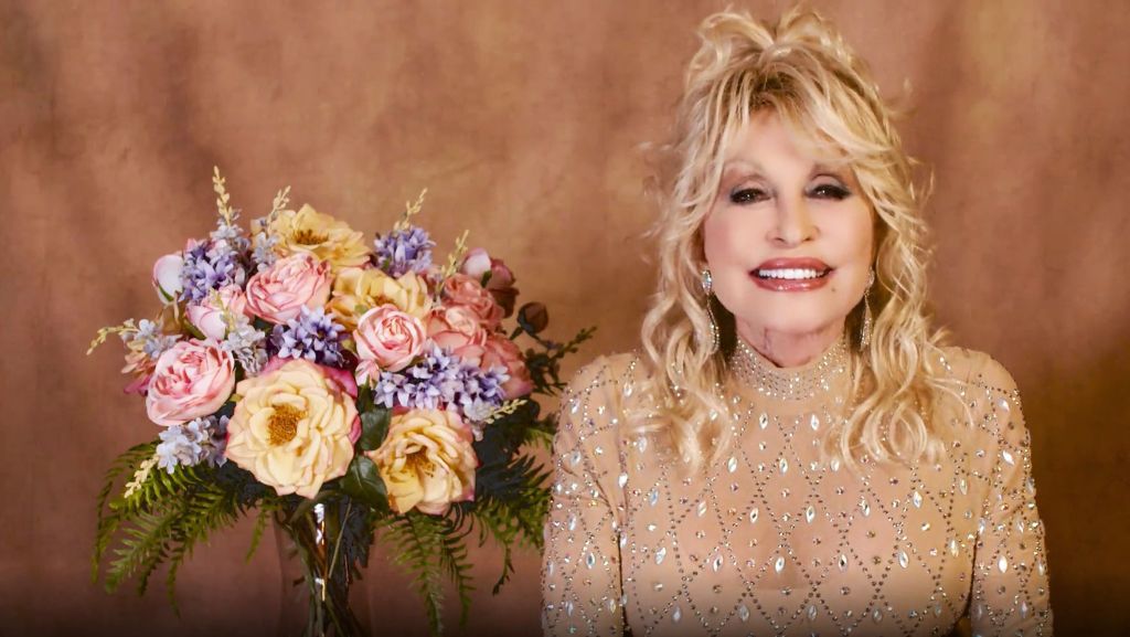 In this screengrab released on April 18, Dolly Parton speaks at the 56th Academy of Country Music Awards on April 18, 2021 in Nashville, Tennessee