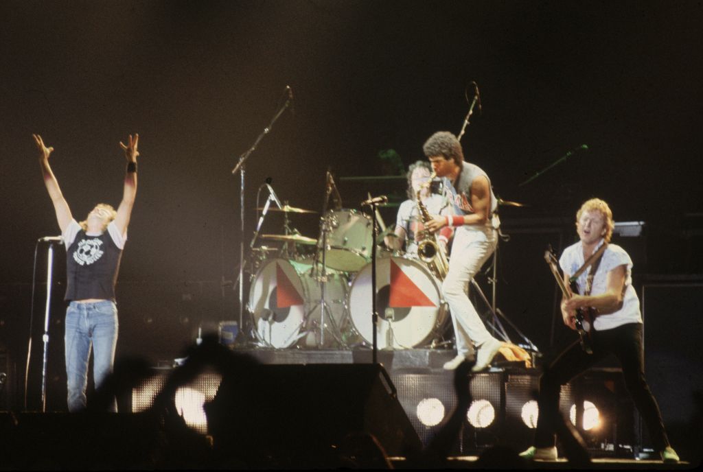 May 1982: Rock band, 'Foreigner' playing at Wembley stadium in London