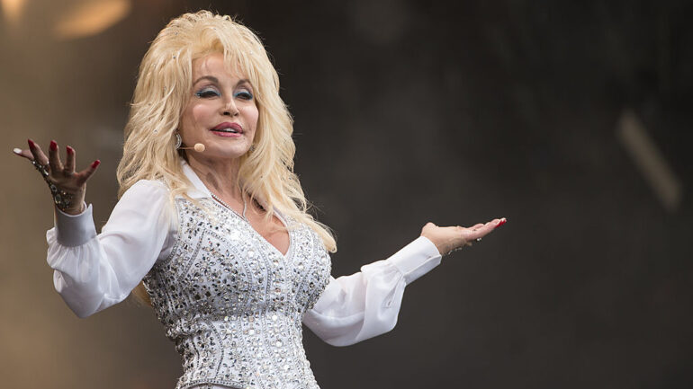 Dolly Parton performs on the Pyramid Stage during Day 3 of the Glastonbury Festival at Worthy Farm on June 29, 2014 in Glastonbury, England