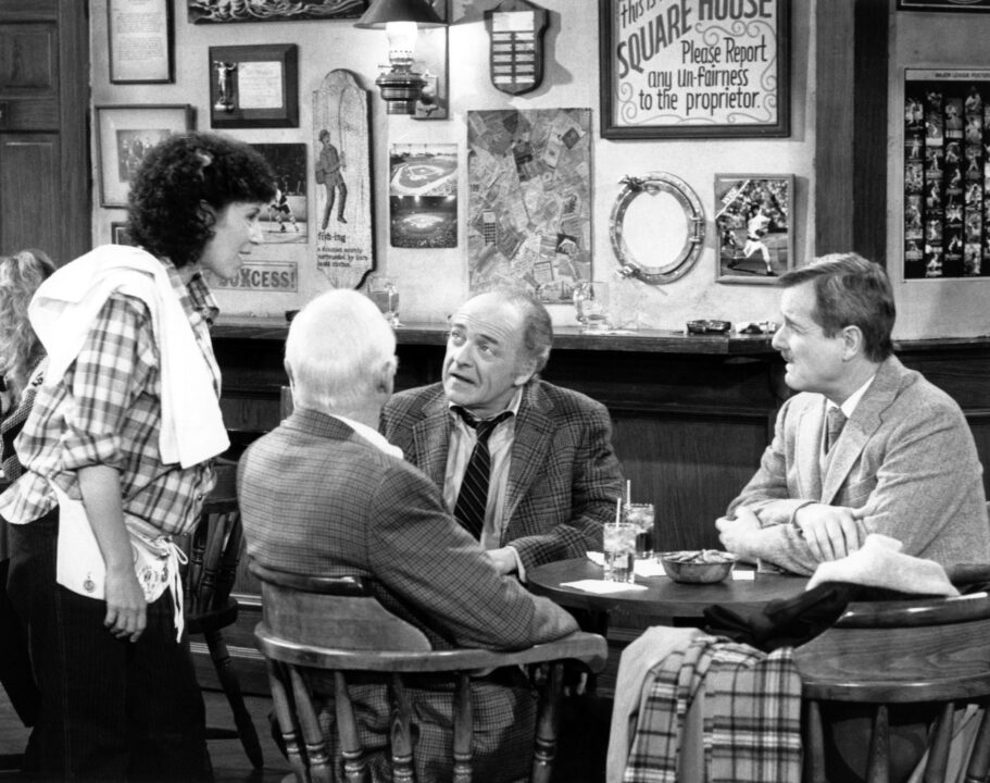 St. Elsewhere from left: Rhea Perlman, Norman Lloyd, Ed Flanders, William Daniels, 'Cheers' (season 3, episode 24, aired March 27,1985), 1982-1988