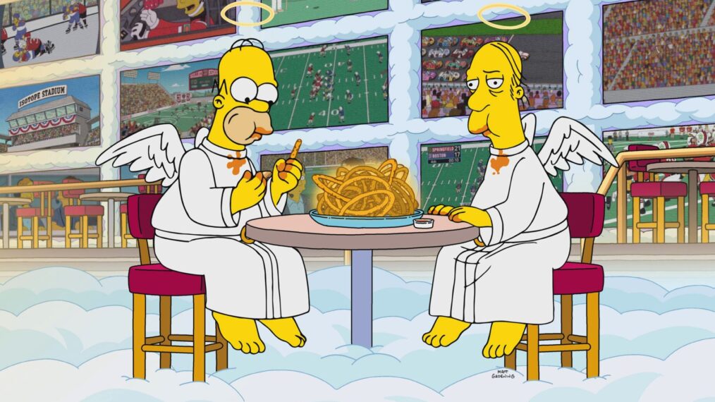 THE SIMPSONS, Homer Simpson (voice: Dan Castellaneta) (left), 'Cremains of the Day', (Season 35, ep. 3509, April 21, 2024).