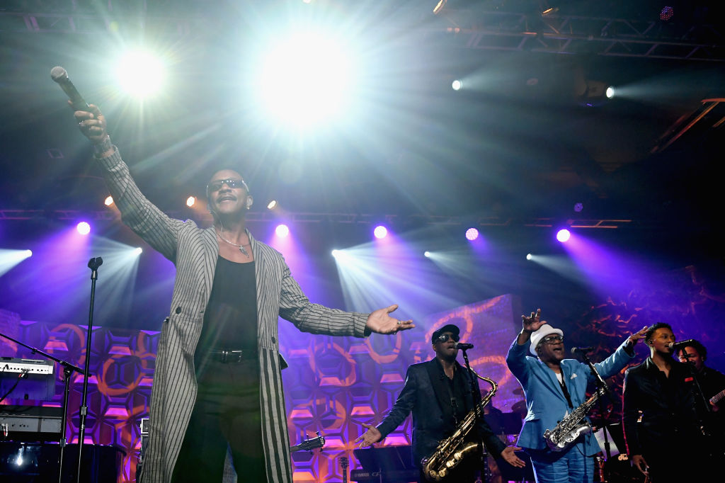 James "JT" Taylor, Ronald Bell, and Dennis Thomas of Kool & The Gang perform onstage during the Songwriters Hall of Fame 49th Annual Induction and Awards Dinner at New York Marriott Marquis Hotel on June 14, 2018 in New York City