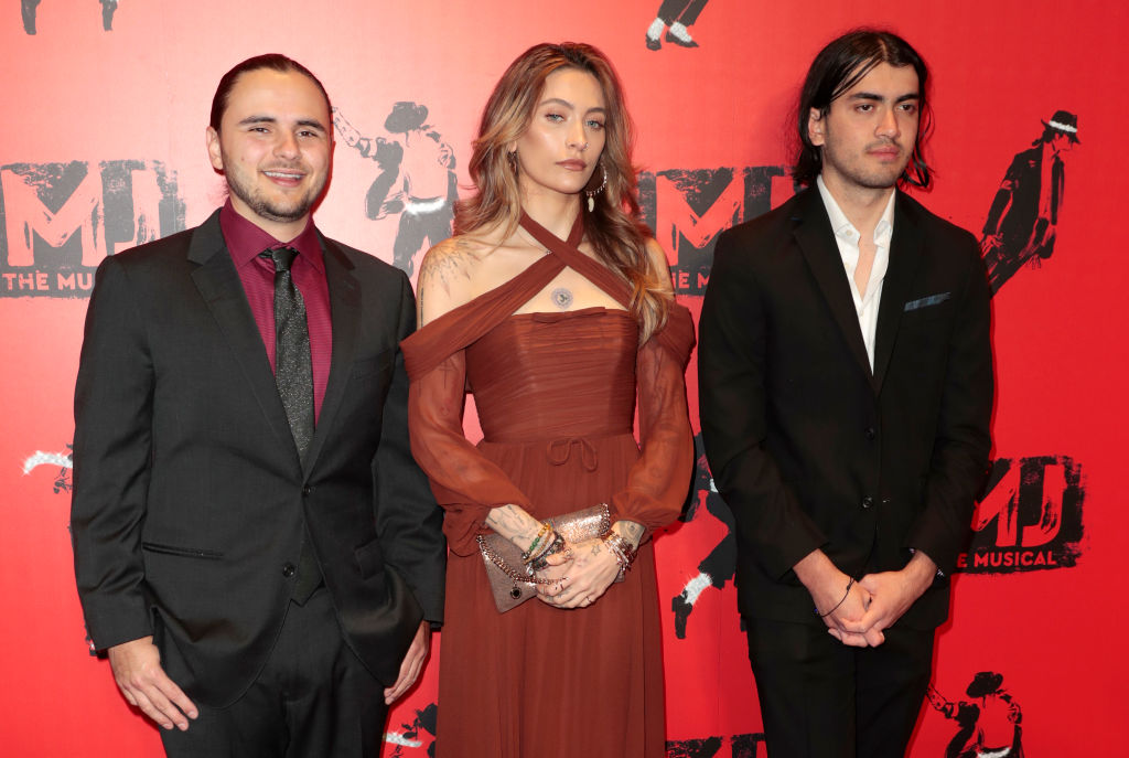 Prince Jackson, Paris Jackson and Bigi Jackson attend the opening night of "MJ: The Musical" at Prince Edward Theatre on March 27, 2024 in London, England