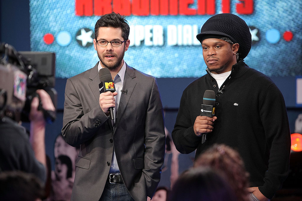 MTV News Correspondents Sway Calloway and Gideon Yago (L) attend the MTV/MySpace "Closing Arguments" presidential forum at the MTV Times Square Studios on February 2, 2008 in New York City