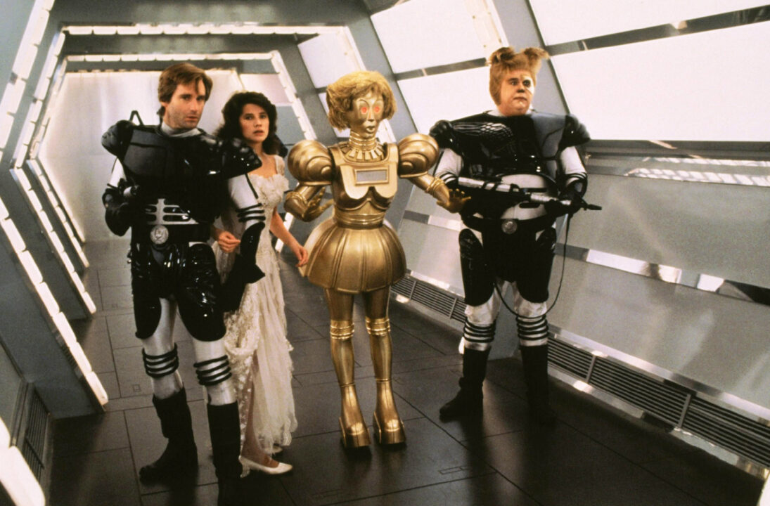 SPACEBALLS, from left: Bill Pullman, Daphne Zuniga, Lorene Yarnell, John Candy, 1987