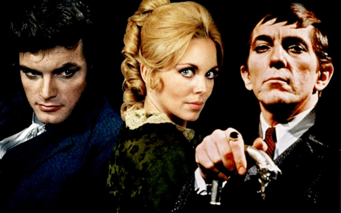 DARK SHADOWS, from left: David Selby, Lara Parker, Jonathan Frid, 1966-71.