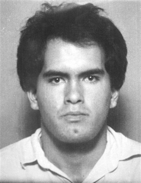 This is a black and white mugshot taken of infamous stalker and murderer, Robert John Bardo courtesy of the w:California Department of Corrections and Rehabilitation