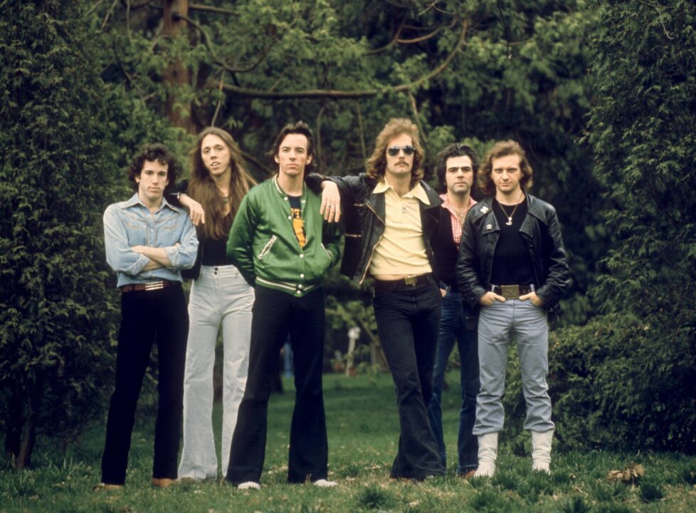 UNITED KINGDOM - APRIL 28: Photo of Huey LEWIS and CLOVER; posed, group shot - Huey Lewis second right 