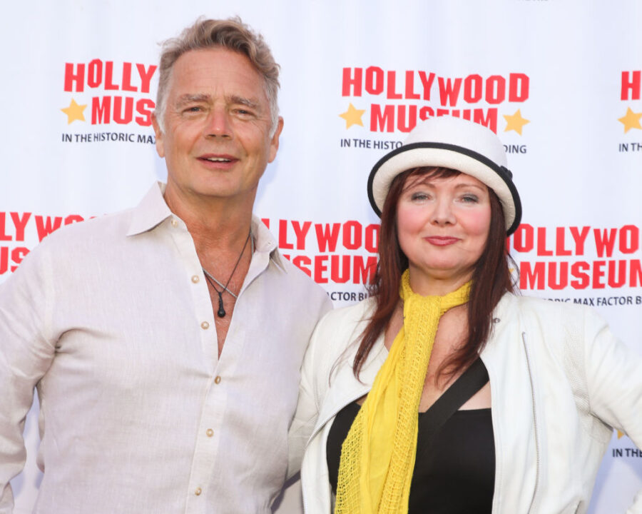 John Schneider (L) and Dee Dee Sorvino (R) attend the opening of the Hollywood Museum's new exhibit honoring Abbott and Costello at The Hollywood Museum on July 20, 2023 in Hollywood, California