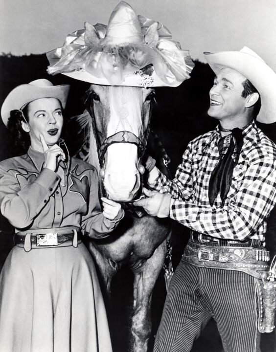 THE ROY ROGERS SHOW, from left, Dale Evans, Trigger (in his new Easter bonnet), Roy Rogers, ca. 1951-57