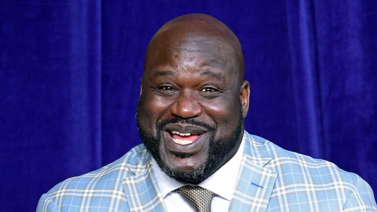 Former Los Angeles Lakers player Shaquille O'Neal reacts to his former players seated in the audience during unveiling of his statue at Staples Center March 24, 2017, in Los Angeles, California. NOTE TO USER: User expressly acknowledges and agrees that, by downloading and or using this photograph, User is consenting to the terms and conditions of the Getty Images License Agreement