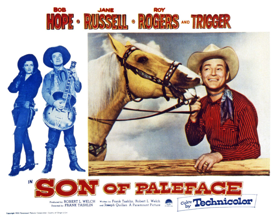 SON OF PALEFACE, US lobbycard, outer left: Jane Russell, Bob Hope, inset: Trigger, Roy Rogers, 1952.