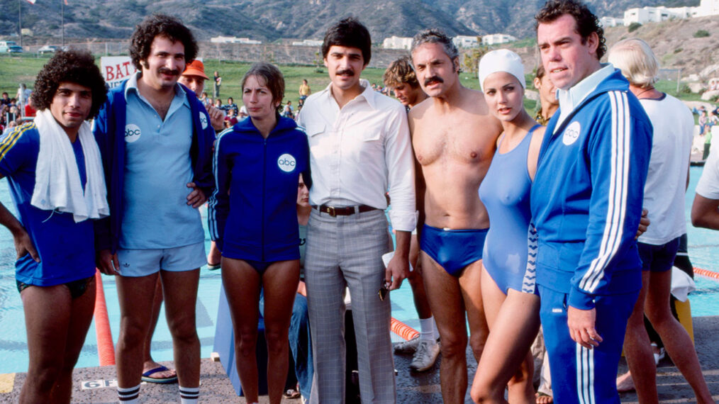 Robert Hegyes, Gabe Kaplan, Penny Marshall, Mark Spitz, Hal Linden, Lynda Carter, John Schuck, Richard Hatch appearing on the ABC tv special 'Battle of the Network Stars II'. (Photo by American Broadcasting Companies via Getty Images)