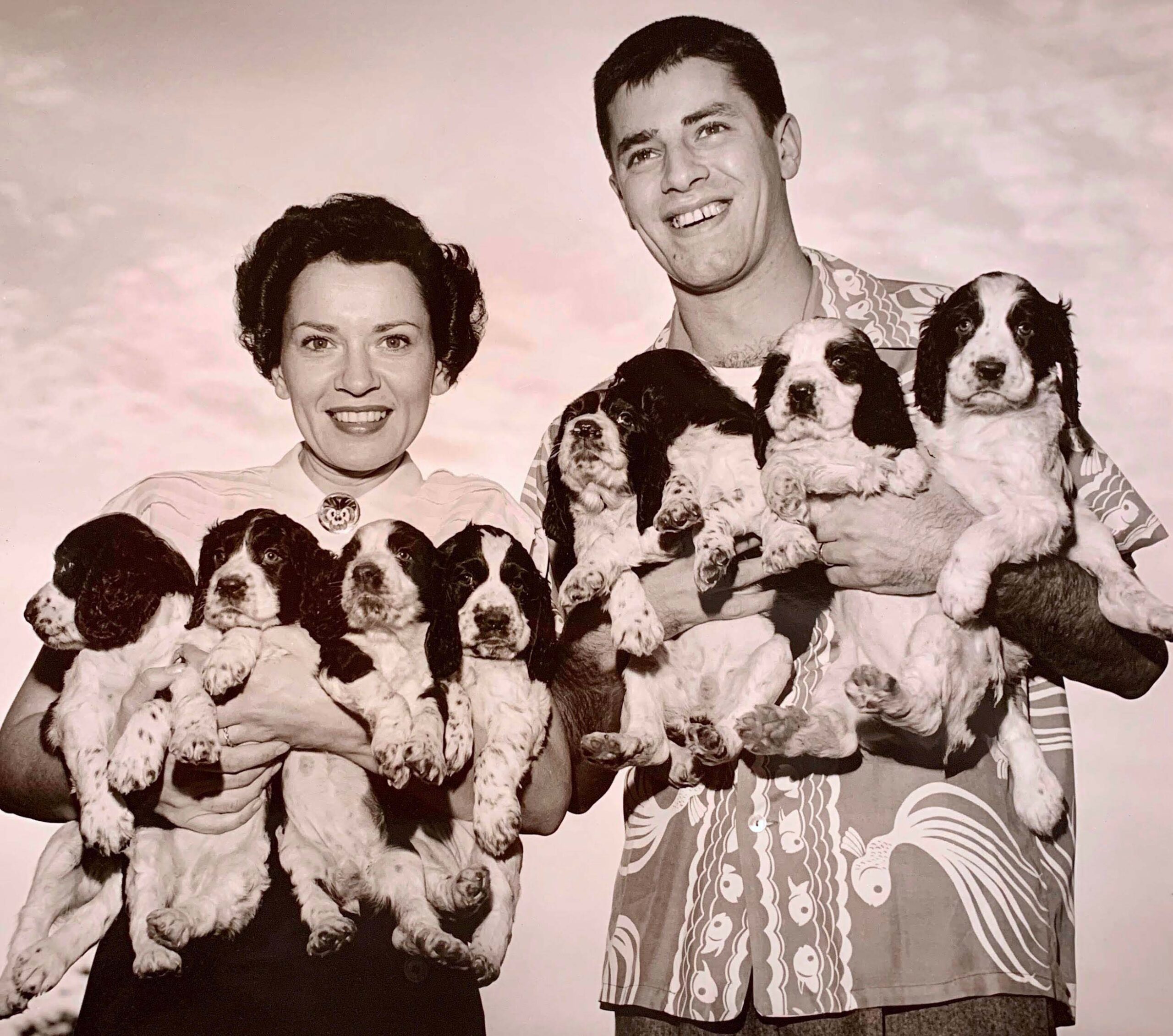 Perfectly proud parents of eight picturesque puppies 1949