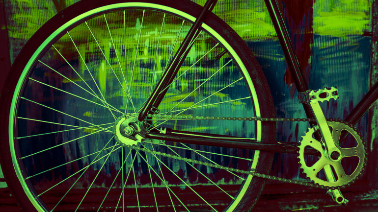 Old retro bicycle refurbished detail view