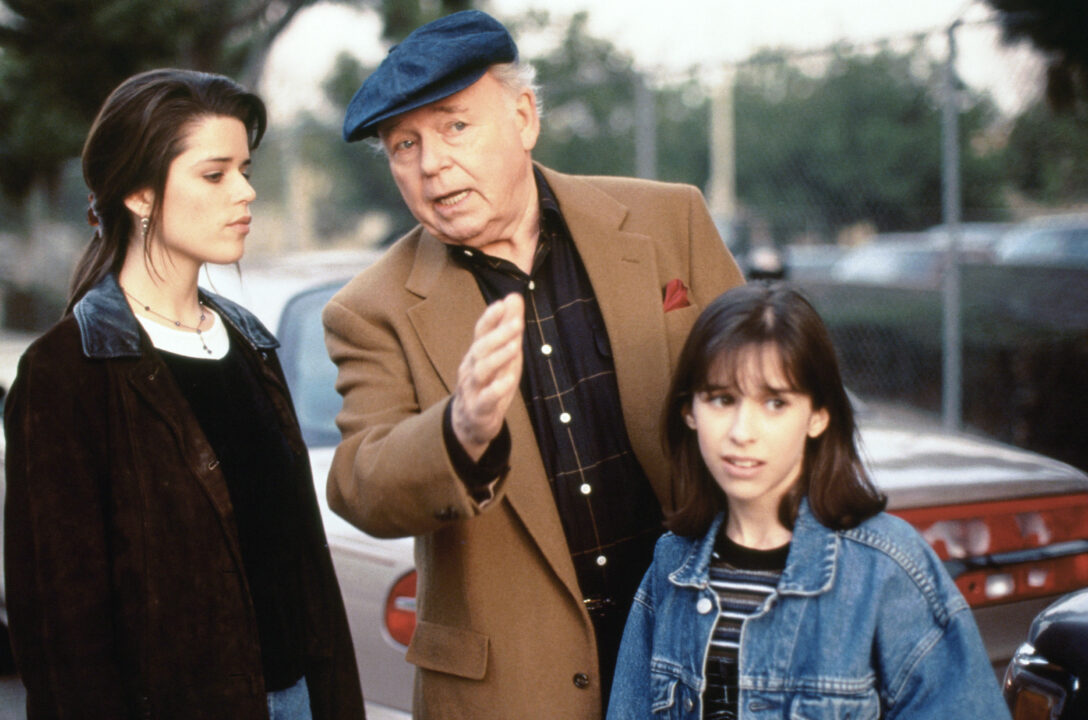 Party of Five from left: Neve Campbell, Carroll O'Connor, Lacey Chabert, 'Comings and goings,' (season 2, episode 16, aired February 7, 1996), 1994-2000