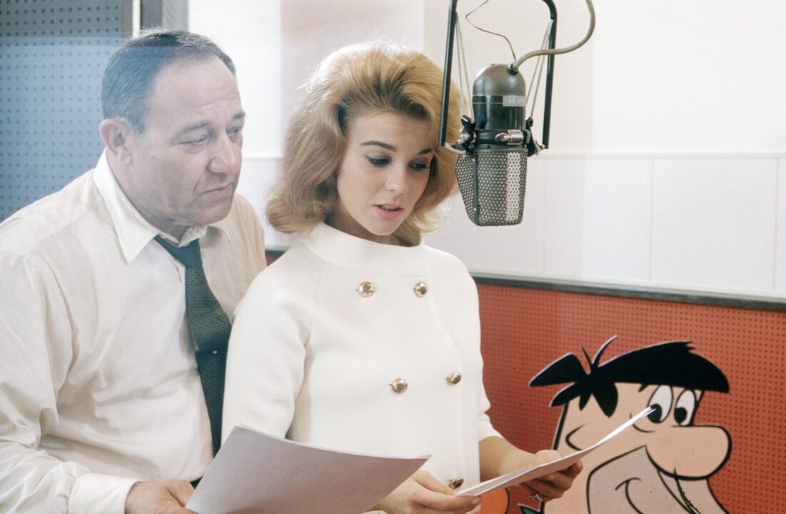 Alan Reed (Fred Flintstone), Ann-Margret (as Ann Margrock), during production of 'Ann Margrock Presents', (Season 4, ep 401, aired September 19, 1963), 1960-1966