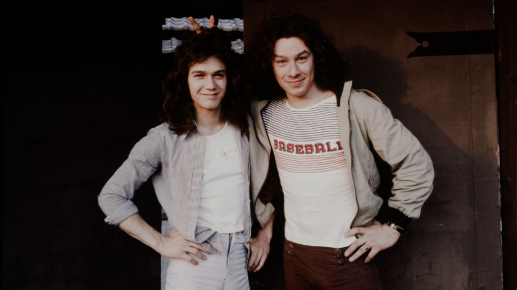 Van Halen brothers photo shoot in Tokyo, Japan, June 1978. L-R Eddie Van Halen (guitar), Alex Van Halen (drums).