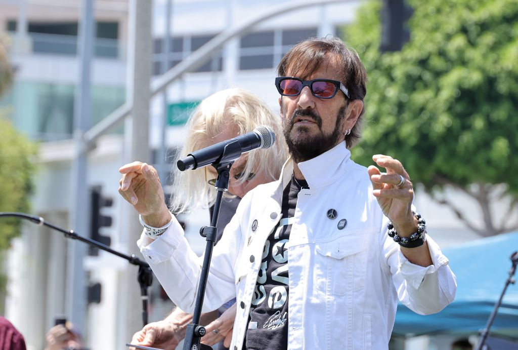 Ringo Starr performs onstage during Ringo's Peace & Love Birthday Celebration at Beverly Hills Garden Park on July 07, 2024 in Beverly Hills, California