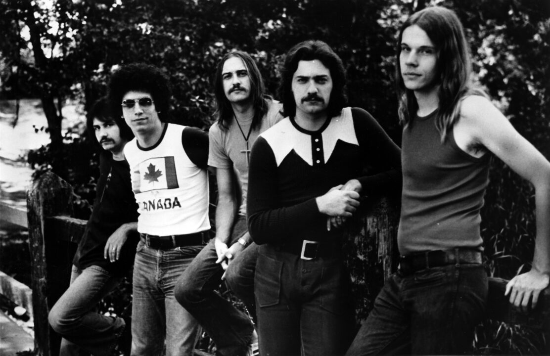 CIRCA 1973: Chuck Panazzo, John Curulewski, Dennis De Young, John Panazzo, James Young of the rock quintet "Styx" poses for a portrait in circa 1973. 