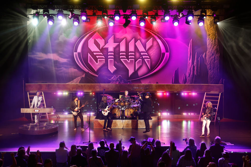 NASHVILLE, TENNESSEE - JUNE 17: Lawrence Gowan, Ricky Phillips, Todd Sucherman, James Young and Tommy Shaw of the band Styx perform at the Ryman Auditorium on June 17, 2023 in Nashville, Tennessee. (Photo by Jason Kempin/Getty Images)