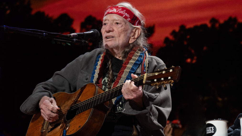 US musician Willie Nelson performs onstage during the Farm Aid Music Festival at the Ruoff Music Center in Noblesville, Indiana on September 24, 2023