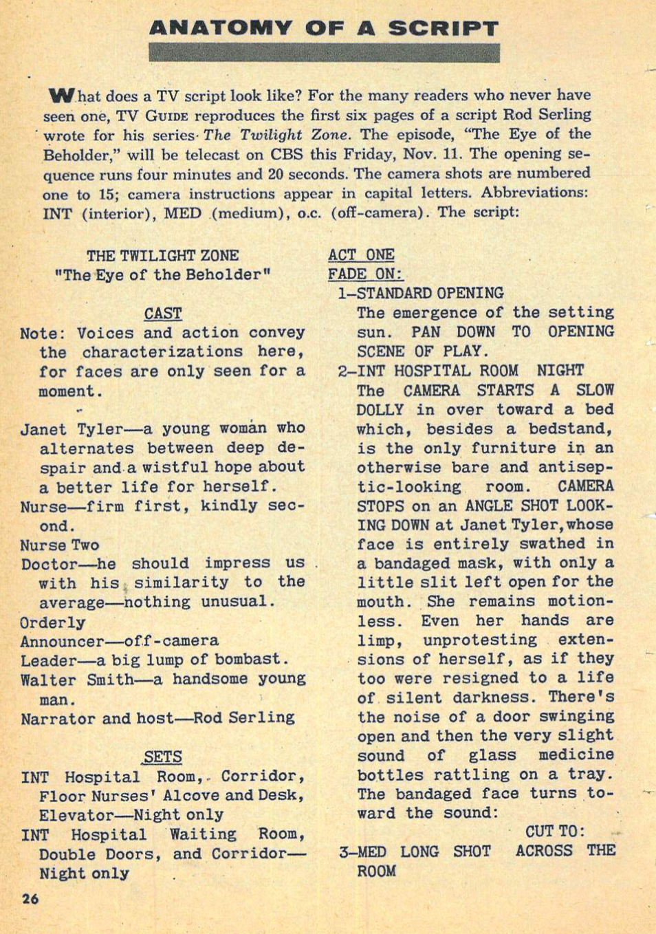 Nov 5, 1960 TV Guide article about Twilight Zone