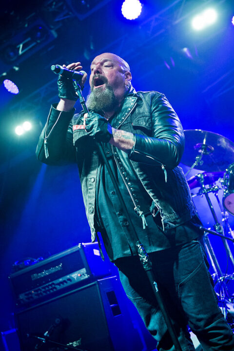 English heavy metal musician Paul Di'Anno performing live on stage at the 2013 Hard Rock Hell festival in Pwllheli, Wales, on November 30, 2013