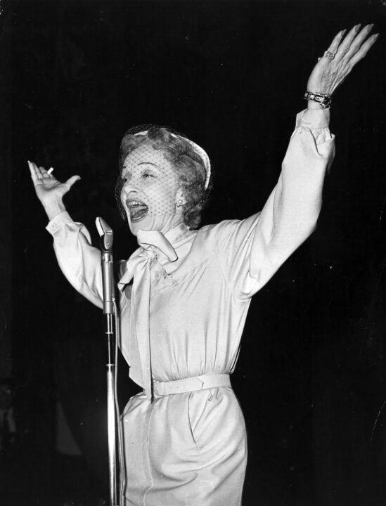 24th June 1954: Marlene Dietrich (1901 - 1992), German film actress, rehearses for 'Midnight Matinee' at London Palladium. 