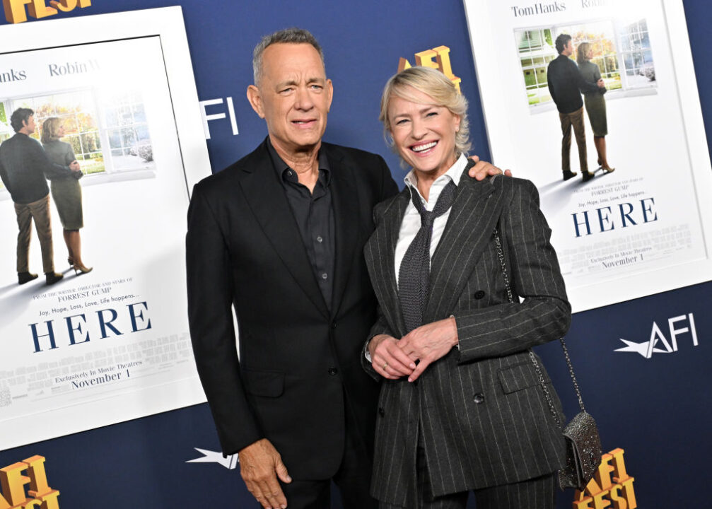 Tom Hanks and Robin Wright attend the 2024 AFI Fest - World Premiere Screening of "Here" at TCL Chinese Theatre on October 25, 2024 in Hollywood, California