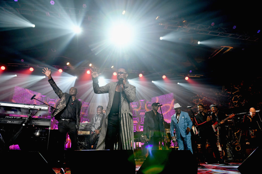 (L-R) George Brown, Robert "Kool" Bell, James "JT" Taylor, Ronald Bell, and Dennis Thomas of Kool & the Gang perform onstage during the Songwriters Hall of Fame 49th Annual Induction and Awards Dinner at New York Marriott Marquis Hotel on June 14, 2018 in New York City