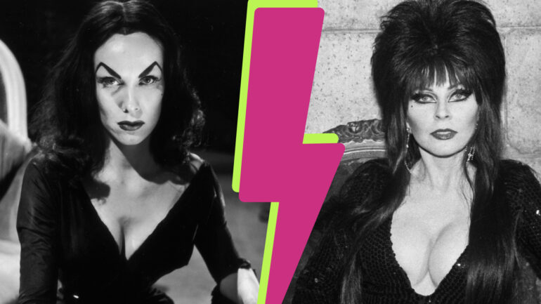 Vampira (Maila Nurmi) and Elvira (Cassandra Petterson) collage