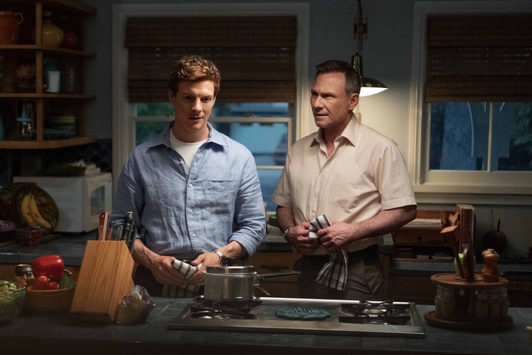 LR Patrick Gibson as Dexter Morgan and Christian Slater as Harry Morgan in Dexter: Original Sin, streaming on Paramount+, 2024. 