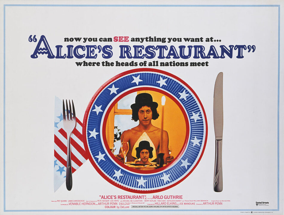 A poster for Arthur Penn's 1969 comedy 'Alice's Restaurant' starring Arlo Guthrie