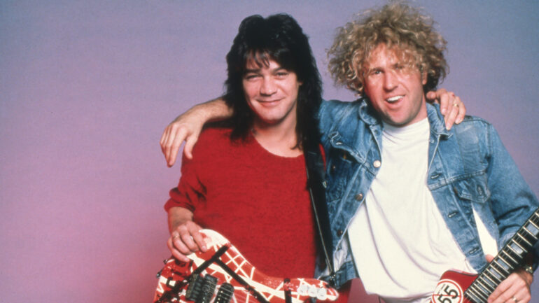 DETROIT - MAY 9: (L-R) Dutch-American lead guitarist and songwriter Eddie Van Halen and American rock vocalist, songwriter and entrepreneur Sammy Hagar, of the hard rock band Van Halen, backstage during their 