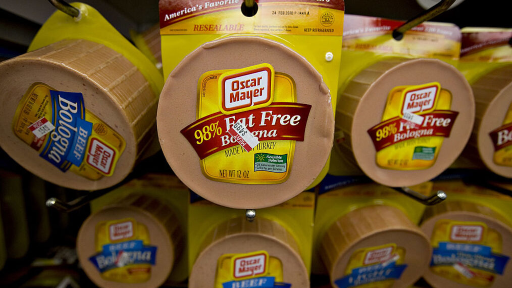 Kraft Foods Inc. Oscar Mayer brand bologna hangs on display in a supermarket in New York, U.S., on Thursday, Jan. 14, 2010. Hershey Co. authorized a bid for Cadbury Plc to be drawn up after the matter was debated internally, the Financial Times reported. An offer would challenge Kraft Foods Inc.'s 10.9 billion pound ($17.8 billion) bid for the England-based company