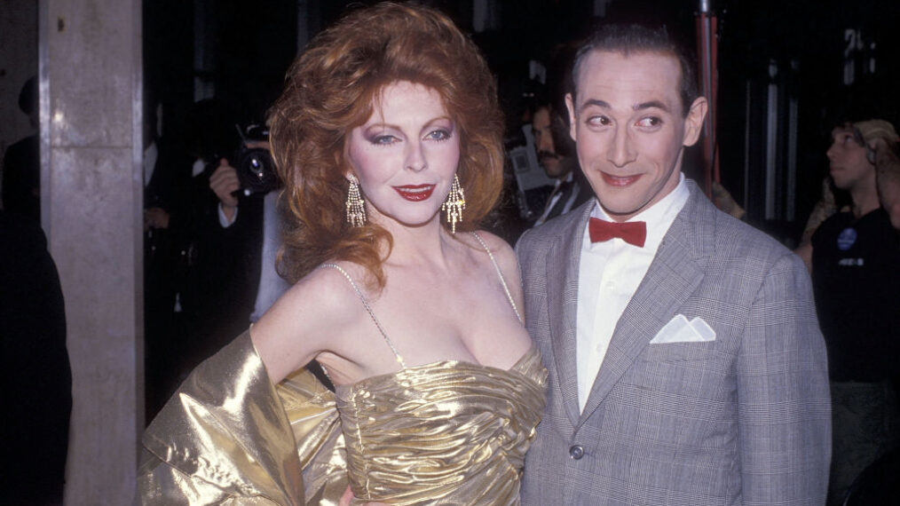 Actress Cassandra Peterson (Elvira) and actor Paul Reubens (Pee-wee Herman) attend the 42nd Annual Golden Globe Awards on January 26, 1985 at the Beverly Hilton Hotel in Beverly Hills, California