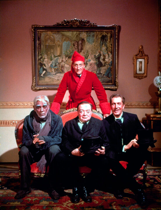 THE COMEDY OF TERRORS, Boris Karloff, Basil Rathbone, Peter Lorre, Vincent Price, 1964