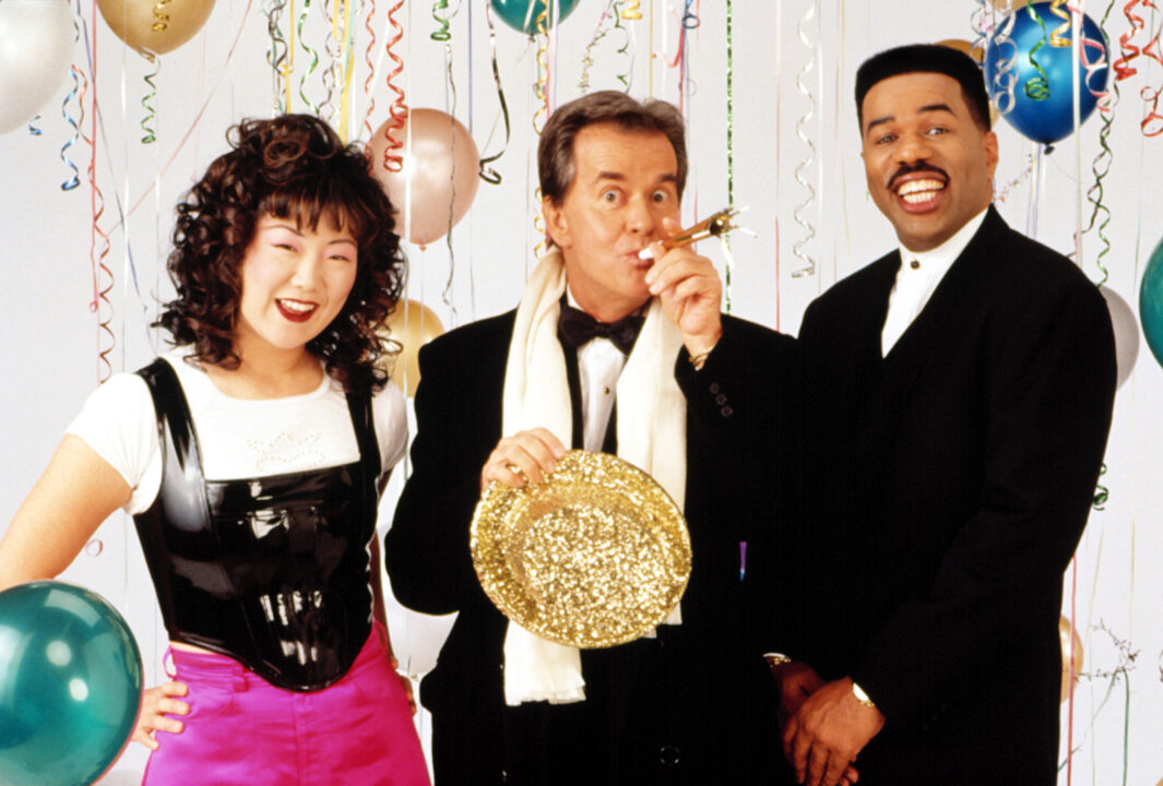 DICK CLARK'S NEW YEAR'S ROCKIN' EVE, Margaret Cho, Dick Clark, Steve Harvey, circa 1994