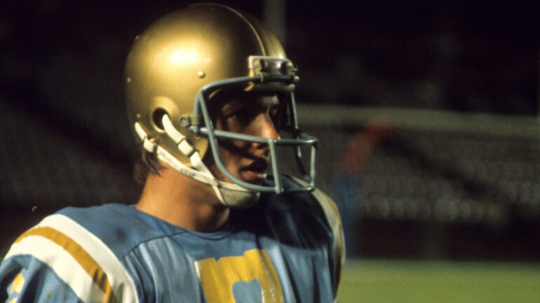 College Football: UCLA QB Mark Harmon (7) on sidelines during game vs Nebraska at Rose Bowl Stadium. Pasadena, CA 9/9/1972