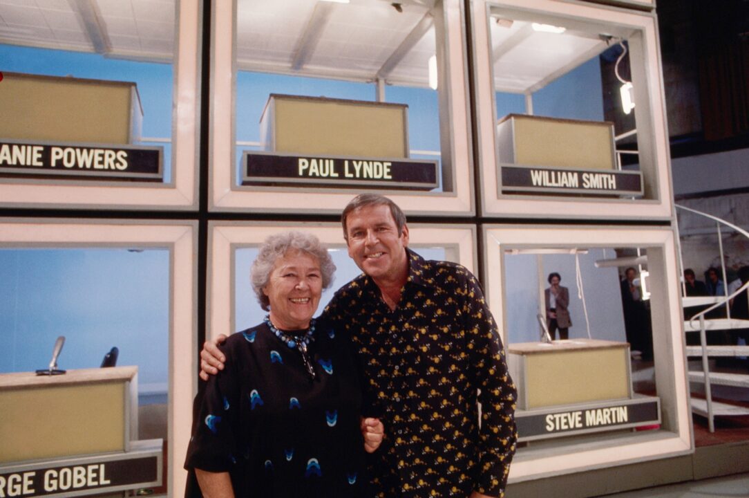 THE HOLLYWOOD SQUARES, from left, Ida Mae McKenzie (contestant coordinator) Paul Lynde, on set, (1978), 1965-1982