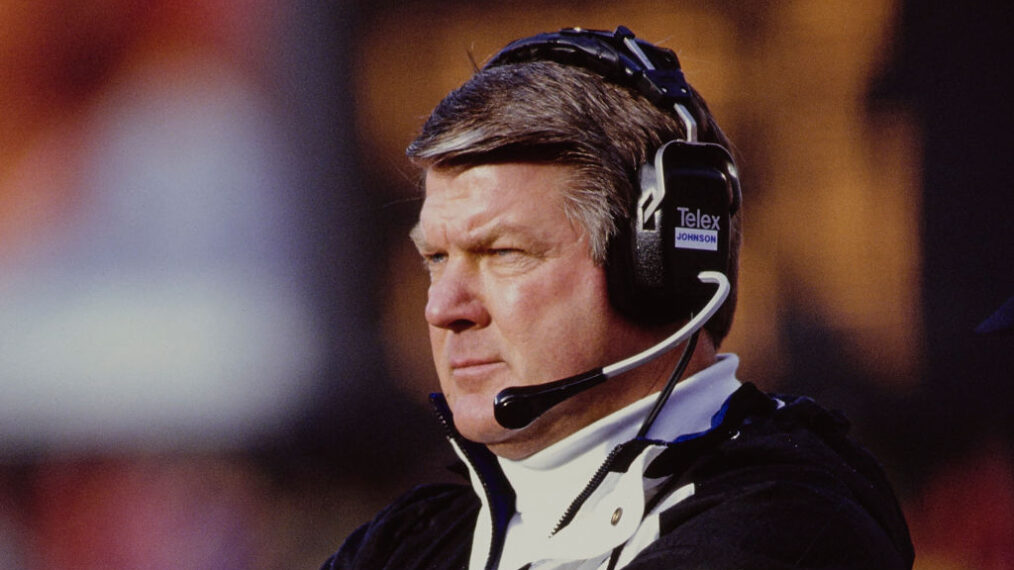 Jimmy Johnson, Head Coach for the Dallas Cowboys looks on from the sideline during the National Football Conference Championship game against the San Francisco 49ers on 17th January 1993 at the 3Com Park Stadium in San Francisco, California, United States. The Cowboys won the game 30 - 20